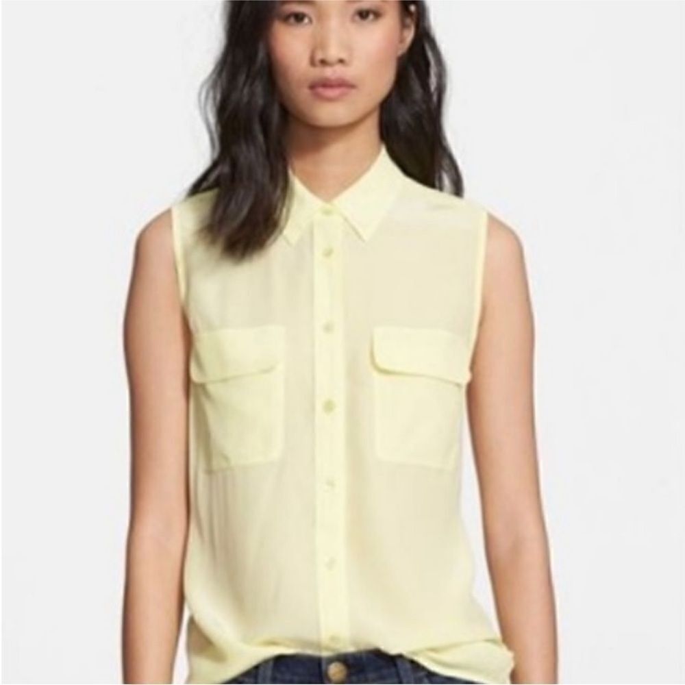 Equipment Light Yellow Sleeveless  silk Blouse, XS